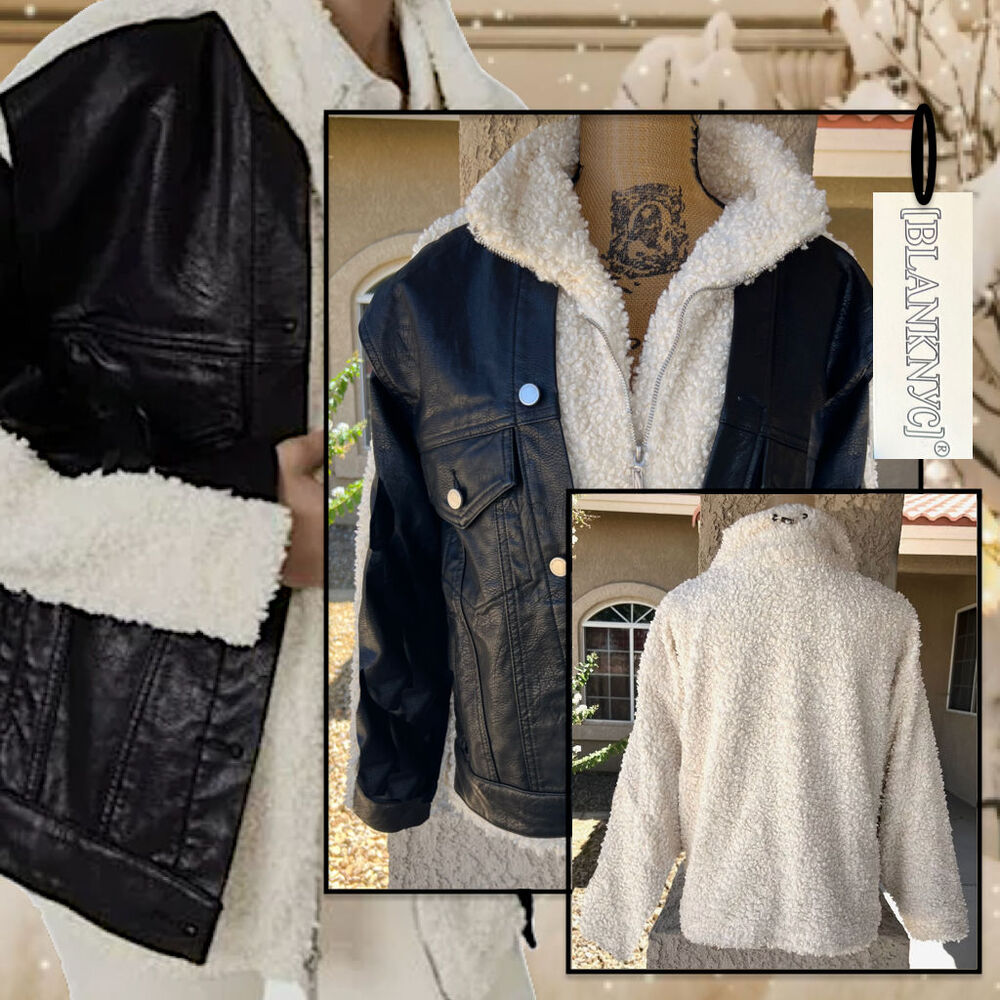 Blank NYC Faux Leather Button Up an Sherpa Zip Up Combo Jacket Oversize XS NWT